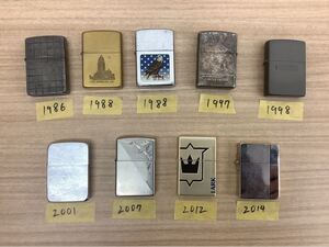 ◯営HM164-A8T60【埼玉発】ZIPPO ジッポー まとめ9点売り 1986年〜2014年製 着火未確認品 蓋破損品有 オイルライター 喫煙具 ライター