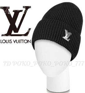 即決 正規品 中古「良品」ルイヴィトン LOUIS VUITTON カシミヤ100% レザーパッチ ボネ LV アヘッド ニット キャップ ニット 帽子