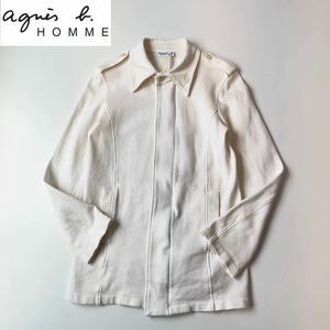 90s〜00s ビンテージ agnes b. HOMME アニエスベーオム スウェットステンカラージャケット ホワイト系 S相当 比翼ブルゾン コート