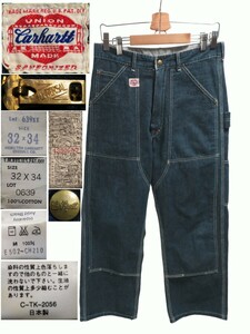 希少★W32(約78cm)【Carhartt/カーハート】ビンテージ/50年代/ハートマーク タグ/デニム/ダブルニー/ペインター パンツ/639xx/日本製/復刻