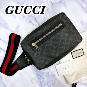 送料無料　極美品　GUCCI グッチ GGスプリーム　 ボディバッグ 　スリングバックパック　ショルダーバッグ　478325　グレー×ブラック