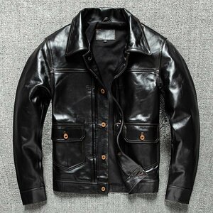 秋冬　レザージャケット 茶芯 馬革本革 革ジャン ホースハイド ジャンパー レザーコ メンズファッション Ｓ～5XL 黒