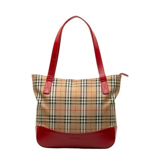 バーバリー ノバチェック シャドーホース トートバッグ ベージュ レッド レザー レディース BURBERRY 【中古】