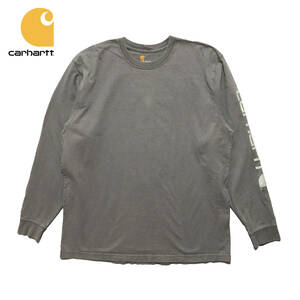 【980円スタート】USA 古着 長袖 Tシャツ Carhartt グレー メンズL カーハート ロンT 袖プリント ワーク 古着卸 BA1368