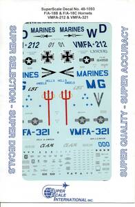 1/48スーパースケールデカール MS48-1093　F/A-18B & F/A-18C Hornets: VMFA-212 & VMFA-321