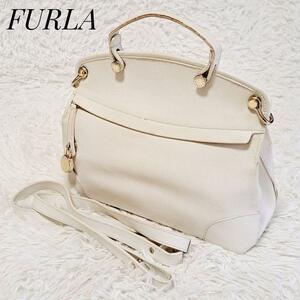 FURLA フルラ 人気 マイパイパー 2way ショルダーバッグ 斜めがけ ホワイト ハンドバッグ レザー ワンハンドル MY PIPER 白