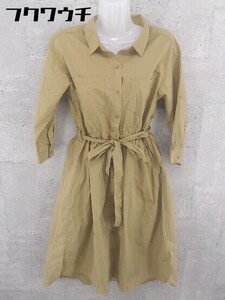 ◇ ◎ natural couture ナチュラルクチュール ベルト付 長袖 膝下丈 シャツ ワンピース ベージュ レディース