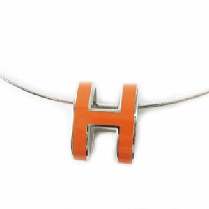 極美品◎HERMES エルメス ポップアッッシュ シルバー金具 GP Hネックレス ペンダント オレンジ 箱付き レディース