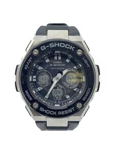 CASIO◆ソーラー腕時計・G-SHOCK/デジアナ/ラバー/BLK/BLK/SS