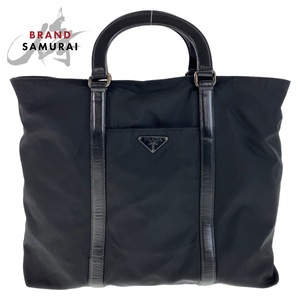 美品 PRADA プラダ テスート 三角ロゴプレート ストラップあり ブラック ナイロン/レザー ビジネスバッグ ブリーフケース 2way 409406