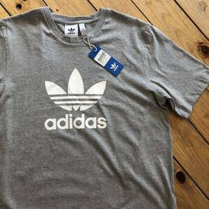 新品 adidas アディダス Tシャツ 半袖 メンズ Mサイズ グレー トレフォイル ロゴ ワンポイント スポーツ アメカジ タグ付き未使用品 T2079