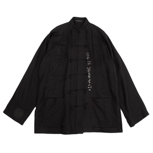 ヨウジヤマモト プールオム Yohji Yamamoto POUR HOMME クリップ文字プリントチャイナシャツジャケット 黒2