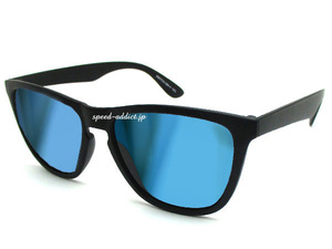 超軽量 WELLINGTON SUNGLASS 艶消しBLACK × BLUE MIRROR/ブラック青ミラーレンズジョギング登山モーターサイクル遮光ウェリントンタイプ