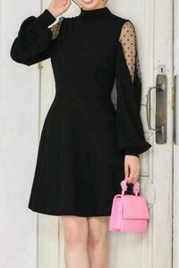 SHEIN シーン ワンピース ドレス ランタンスリーブ レディース ひざ丈 黒 Mサイズ