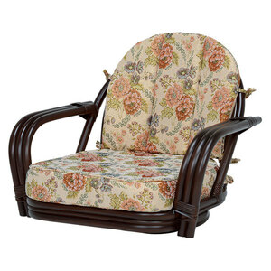 籐和風座椅子 座いす ラタンアームチェアー 回転座椅子 ダークブラウン色 座面高16センチ RZ-931