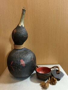 アンティーク 時代物 瓢箪 置物 茶道具 煎茶道具 酒器 瓢箪 ひょうたん 古瓢箪 提物 時代物 煎茶飾 古美術 徳利 本時代 栓付 骨董 ②