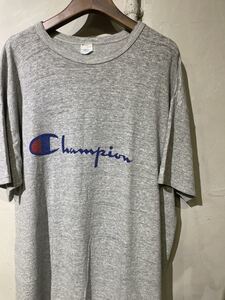 【即決】80s champion チャンピオン Tシャツ トリコタグ プリントT スクリプトロゴ 霜降りグレー usa アメリカ製 古着 ビンテージ XXL