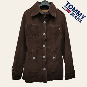 TOMMY JEANS / トミージーンズ レディース コーデュロイジャケット ミリタリー エポレット付 Sサイズ 細身 ブラウン I-3523