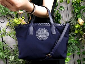 ●超美品●TORY BURCH トリーバーチ●マリオン●ナイロン カーフ レザー 本革●2way ハンド バッグ●パープル●G金具●B5 収納●Js47032