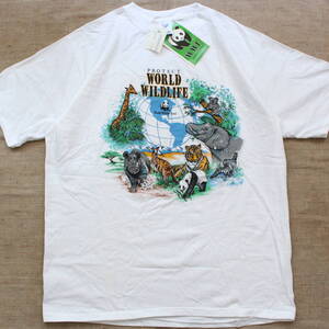 新品1990年WWF REIヴィンテージTシャツ アニマル 動物 コアラ パンダ 虎 キリン サイ カンガルー 象USAアメリカ 野生 自然保護 古着 アート