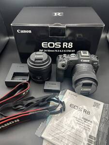 (18484-18485)Canon/キヤノン EOS R8 本体 RF 24-50mm レンズキッド + Canon RF35 レンズ まとめ売り ※通電確認済 中古/現状品