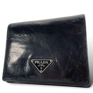 PRADA プラダ 二つ折り財布 サフィアーノ トライアングル ブラック