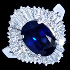 B1603 逸品サファイア２．９５ct 天然絶品ダイヤモンド１．０２ct 最高級Pｔ900無垢リング