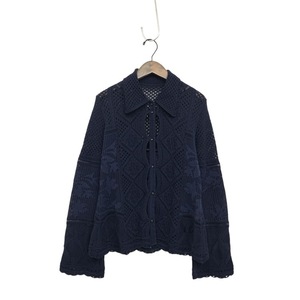 2024SS Mame Kurogouchi マメクロゴウチ Cotton Lace Knitted Cardigan コットンレースニットカーディガン ネイビー 2 MM24SS-KN062