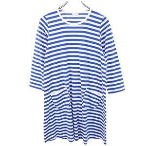 マリメッコ ボーダー 長袖 ワンピース 160 青×白 marimekko キッズ