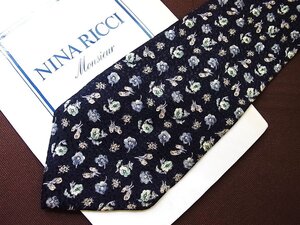 ♪20085C♪良品【花 植物 てんとう虫 柄】ニナリッチ【NINA RICCI】ネクタイ