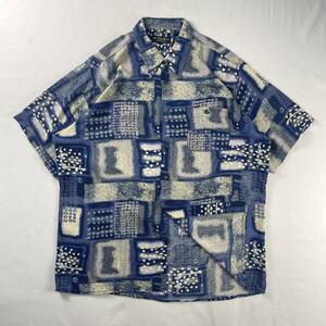 Euro Vintage 80s Mc Panthon sportswear ビスコース100% 幾何学模様 ブロック クレイジーパターン 総柄 デザインシャツ