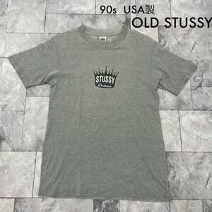 90s USA製 OLD STUSSY ステューシー 白タグ Tシャツ T-shirt TEE 半袖 クラウン 両面プリント made in USA ヴィンテージ サイズS 玉SS1911