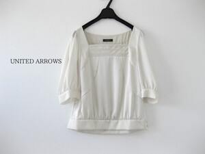 ☆UNITED ARROWS☆ブラウス☆ベージュ系☆五分袖☆38(M)☆スクエアネック☆シャツ☆ユナイテッドアローズ