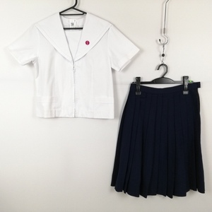 1円 セーラー服 スカート 上下2点セット 夏物 白1本線 女子 学生服 長崎大村高校 白 制服 中古 ランクC EY7706