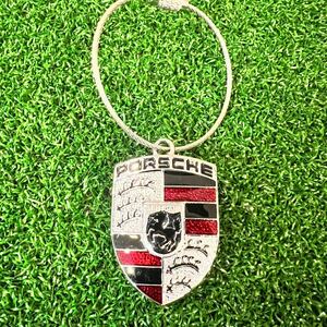 【即決】PORSCHE キーホルダー キーリング アクセサリー　ポルシェ　エンブレム クレスト　両面　シルバー