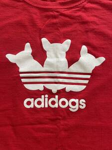 パロディTシャツ adidogs 犬 サイズXL 赤　adidasパロディー　フレンチブルドッグ　コーギー　チワワ　ジャックラッセルテリア アディダス