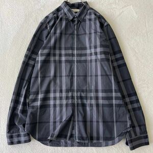 【現行/美品】バーバリーロンドン BURBERRY LONDON シャツ 長袖 ノバチェック メガチェック XL メンズ 特大サイズ ブラック 黒 ワイシャツ