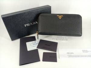 15779-01★PRADA/プラダ 長財布 サフィアーノ ラウンドファスナー ウォレット ブラック★