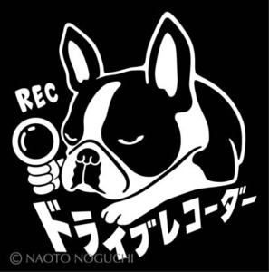 オリジナル ステッカー シール DOG IN CAR ドライブレコーダー 録画中 ボストンテリア A3