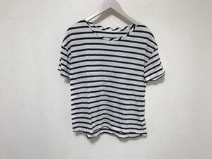 本物アーバンリサーチURBANRESEARCHコットンリネン麻ボーダー柄コットンカットソー半袖Tシャツレディースブルー白フリー