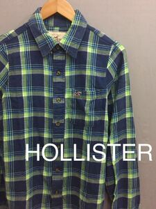 ホリスター HOLLISTER ネルシャツ 長袖 チェック柄 ブルー グリーン メンズ Sサイズ カモメロゴ !●&