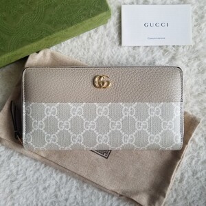 新品 GUCCI グッチ ダブルG スプリーム キャンバス ジップ ウォレット 長財布 オートミール 456117 AACFE 9543