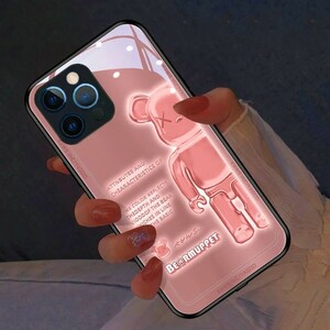 iPhone14pro　ガラス　着信 発光　スマホケース　ピンク クマ　携帯