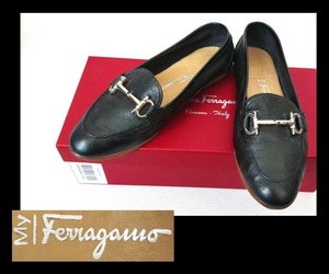 【074-115】SalvatoreFerragamoサルヴァトーレフェラガモ★黒モカシン/イタリー製サイズ5M