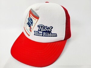 美品 ～90s pabst blueribbon メッシュキャップ 赤 白 パブスト ブルーリボン ビール beer 80年代 90年代 ビンテージ 帽子