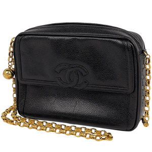 シャネル CHANEL ココマーク チェーン ショルダーバッグ ボール ショルダーバッグ キャビアスキン ブラック レディース 【中古】