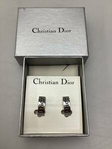 Y3161 美品 Christian Dior クリスチャンディオール メタル Diorロゴ イヤリング レディース シルバーカラー 長期保存