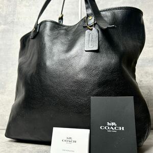 希少●美品/大容量●COACH コーチ メンズ ビジネス トートバッグ A4/PC収納 肩掛け オールドコーチ ブリーカー オールレザー ブラック