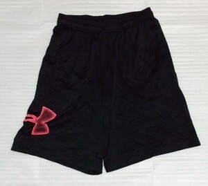 ☆UNDER ARMOUR アンダーアーマー ショート短パンツ半ハーフ ズボン スポーツ LOOSE サイズ SM ピンク黒色ブラック HEATGEAR軽量ストレッチ