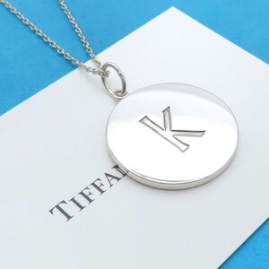 【送料無料】 極希少 美品 Tiffany&Co. ティファニー イニシャル ｋ ラウンド タグ シルバー ネックレス AG925 SV アルファベット HA30